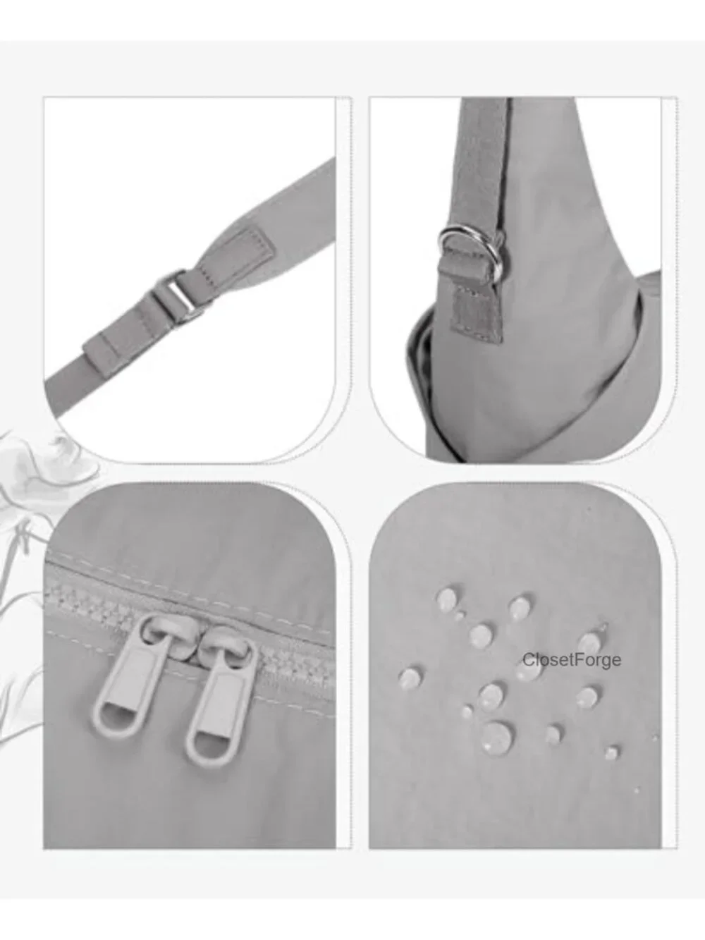 Waterproof Nylon Crescent Crossbody Hobo Bag with Pockets